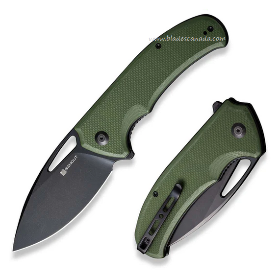 SENCUT Phantara Flipper Folding Knife, Black Blade, Coarse G10 OD Green, S23014-3