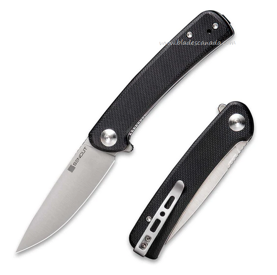 SENCUT Neches Flipper Folding Knife, Satin Blade, G10 Black, SA09A