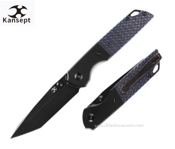 Kansept Warrior Folding Knife, D2 Tanto Black SW, G10 Black/Blue, T1005T1
