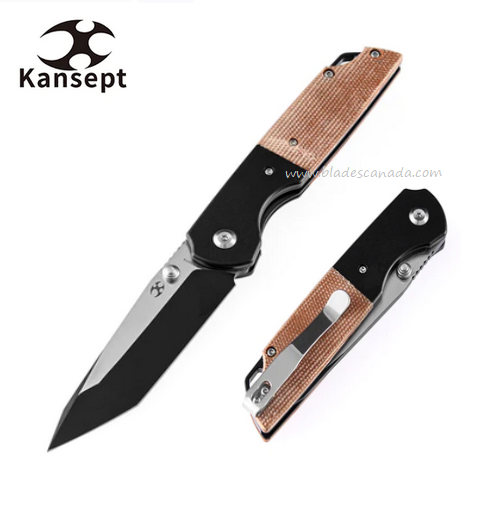 Kansept Warrior Folding Knife, D2 Two-Tone, Aluminum/Micarta Brown, T1005T5
