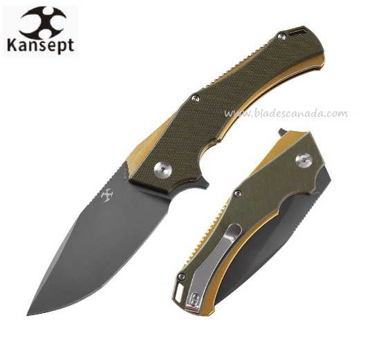 Kansept Hellx Flipper Folding Knife, D2 Steel, Stainless Gold/G10 OD, T1008A2 - Click Image to Close