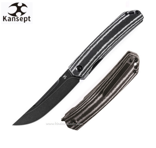 Kansept Hazakura Flipper Folding Knife, 154CM, Micarta Black/White, T1019C4