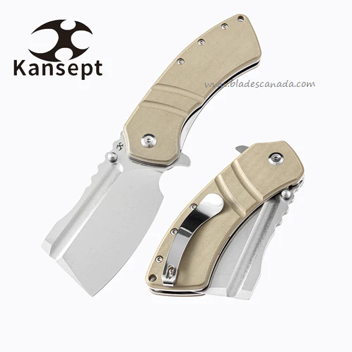 Kansept XL Korvid Flipper Folding Knife, 154CM, G10 Light Sand, T1030A5