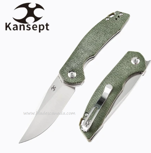 Kansept Mini Accipiter Flipper Folding Knife, 154CM, Micarta Green, T2007A2