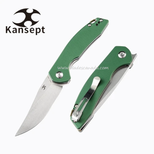 Kansept Mini Accipiter Flipper Folding Knife, 154CM, Aluminum Green, T2007A4