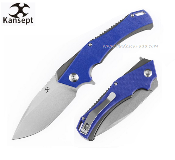 Kansept Mini Hellx Flipper Folding Knife, D2 SW, G10 Blue, T2008A3