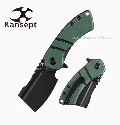 Kansept Korvid M Flipper Folding Knife, 154CM Black, G10 Green/Black, T2030A1