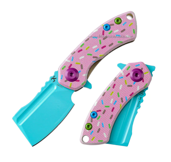 Kansept Mini Korvid Flipper Folding Knife, 154CM Blue, G10 Dessert Donut Pink, T3030B1