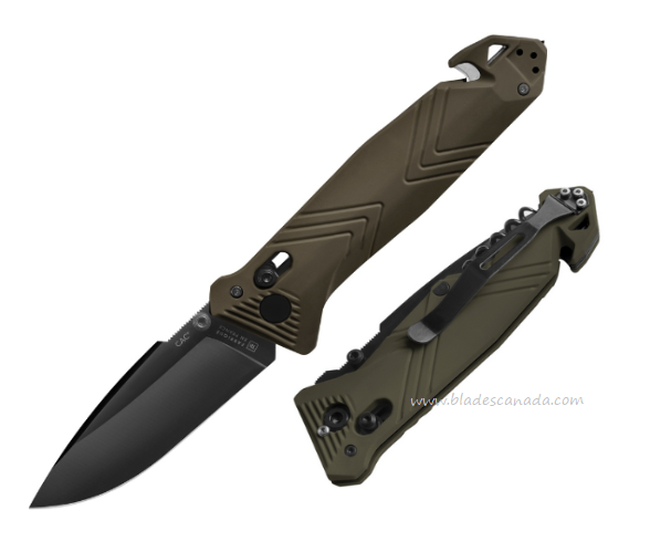 TB Outdoor C.A.C. Utility Folding Knife, Nitrox Black, OD Green Handle, TBO060
