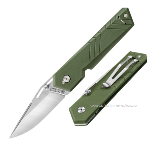 TB Outdoor Unboxer EDC Slipjoint Folding Knife, EDC Satin, Green Handle, TBO064