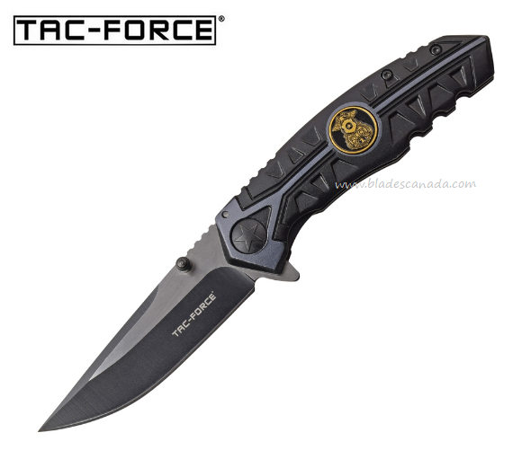 Tac Force Police Flipper Folding Knife, Assisted, Two-Tone, Aluminum Black/Blue, TF1013PD