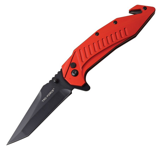 Tac Force 1017RD Flipper Folding Knife, Black Blade, Aluminum Red