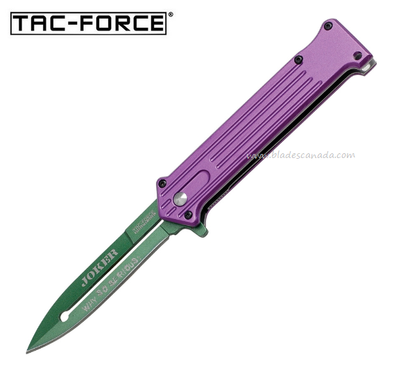 Tac Force Joker Fantasy Flipper Folding Knife, Steel Green, Aluminum Purple, TF457PGN