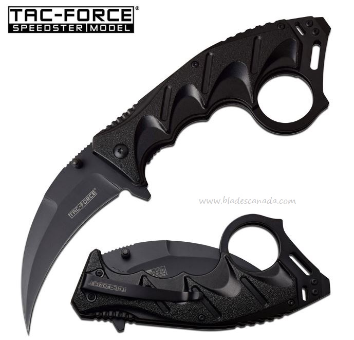 Tac Force Knives TF-957BK Black Karambit Flipper Folder, Assisted Opening, TF957BK