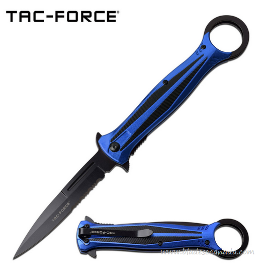 Tac Force Flipper Folding Knife, Assisted Opening, Aluminum Blue/Black, TF986BL