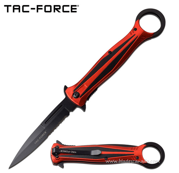 Tac Force Flipper Folding Knife, Assisted Opening, Aluminum Black/Red, TF986RD