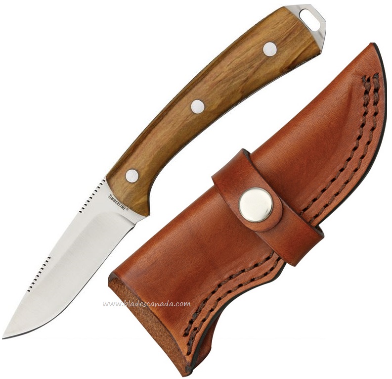 Timberline Krommer Trophy Fixed Blade Knife, Olive Wood, Leather Sheath