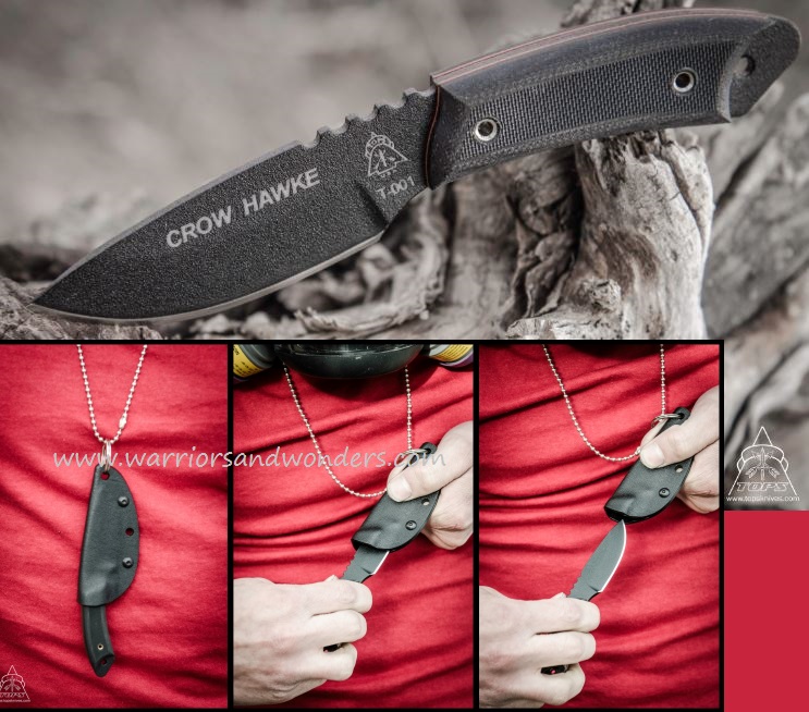 TOPS Crow Hawke Fixed Blade Neck Knife, 1095 Carbon, G10 Black, Kydex Sheath, CRH01
