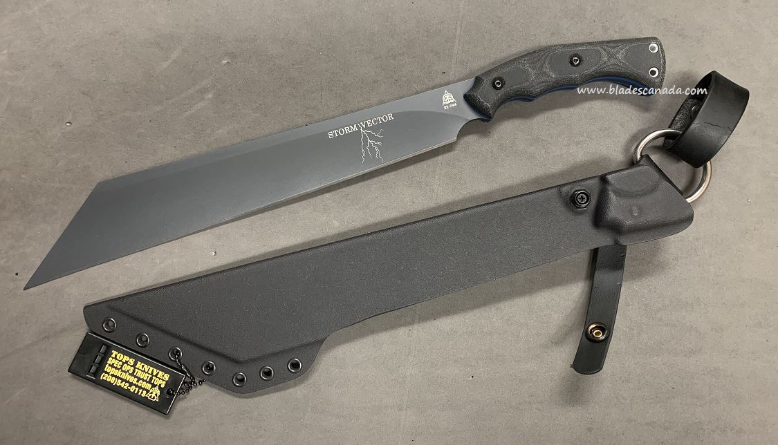 TOPS Storm Vector Fixed Blade Knife, 1095 Sniper Gray, Micarta Black w/G10 Blue Liner, SVEC-02