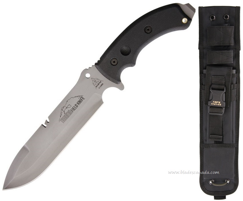 Tops Tahoma Fixed Blade Field Knife, 1095 Carbon, MOLLE Sheath, TOPSTAHOBCTNS