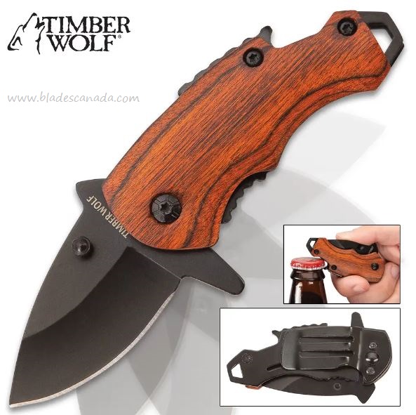 Timber Wolf Money Clip Compact Flipper Folding Knife, Pakkawood, Assisted Opening, TW1112