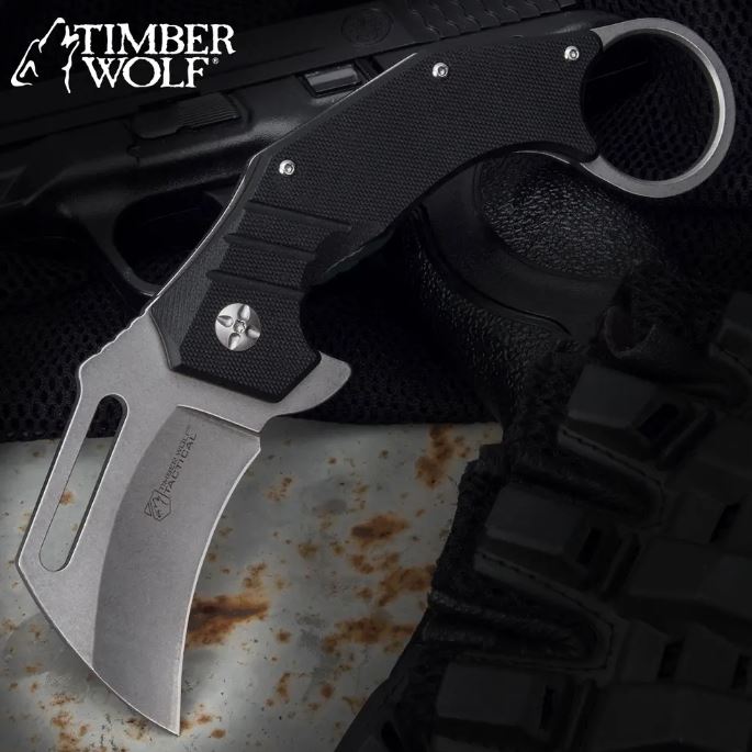Timber Wolf Tactical Hawk Flipper Folding Knife, G10, TW1217