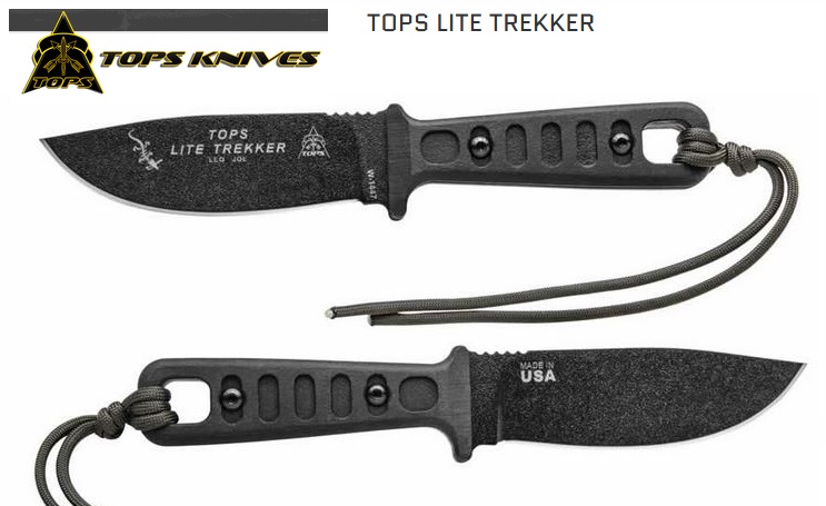 TOPS Black Lite Trekker Fixed Blade Knife, 1095 Carbon, Micarta Handle, Kydex Sheath, TLT02