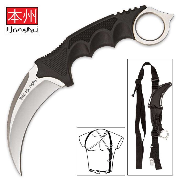 Honshu Fixed Blade Karambit Knife, Shoulder Harness, UC2977 - Click Image to Close