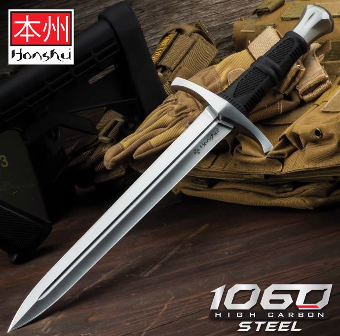 Honshu Crusader Quillon Dagger, 1060 Carbon Steel, Leather Sheath, UC3430