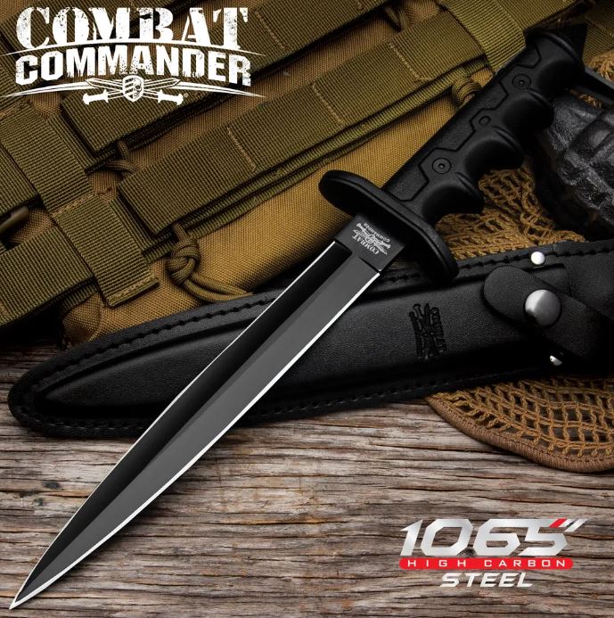 UC Combat Commander V42 Fixed Blade Knife, 1065 HC Steel, Leather Sheath, UC3448