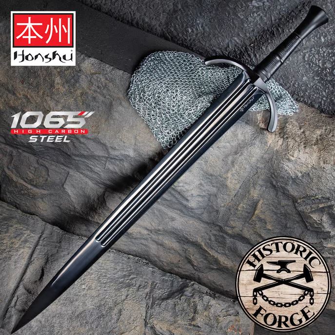 Honshu Forged Single Hand Sword, 1065 Carbon, Leather Scabbard, UC3475