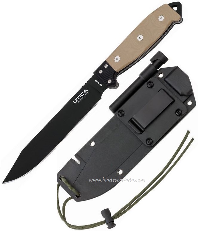 Utica Knives Stealth VI Bowie, 1095 Steel, Tan Micarta Handle, UTK11UTKB6TH