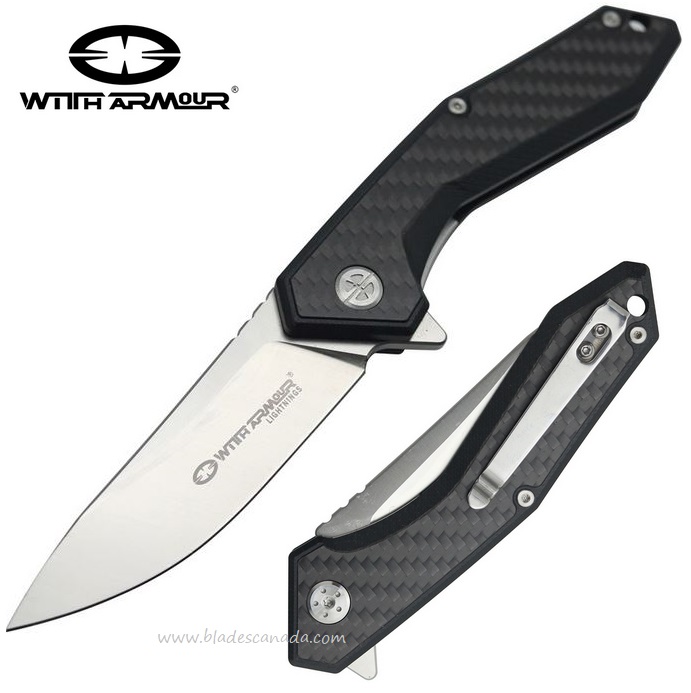 WithArmour Gent Flipper Folding Knife, D2 Steel, G10/Carbon Fiber, WAR082CFG