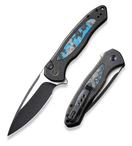 WE Knife Kitefin Flipper Button Lock Knife, Ltd Edition, CPM 20CV, Titanium/Carbon Fiber Artic Storm, WE19002N-1