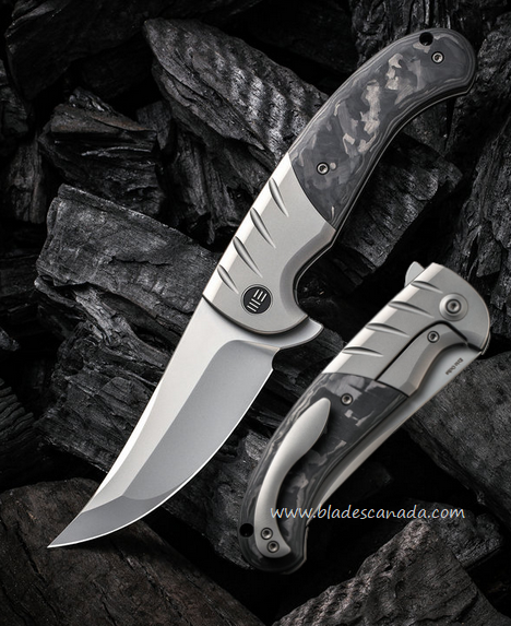 WE Knife Curvaceous Flipper Framelock Knife, CPM 20CV, Titanium/Carbon Fiber, WE20012-1