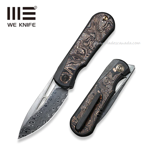 WE Knife Baloo Flipper Framelock Knife, Damascus, Carbon Fiber/Ti, 21033-DS1