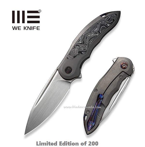 WE Knife Makani Flipper Folding Knife, CPM 20CV, Titanium w/CF, Limited Edition, WE21048B-2