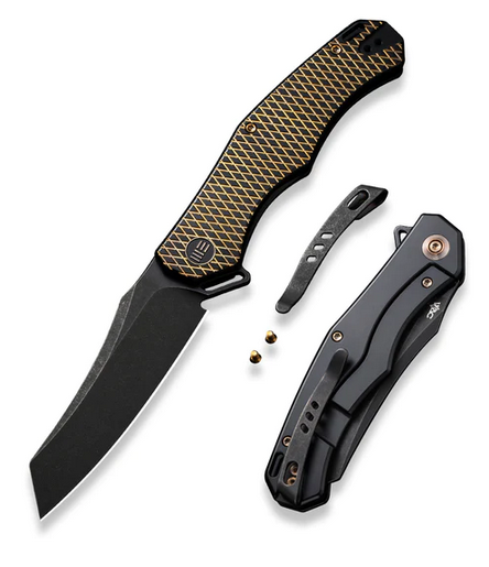 WE Knife RekkeR Flipper Framelock Knife, CPM 20CV Black, Titanium Golden/Black, WE22010G-3