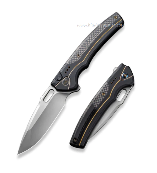 WE Knife Exciton Flipper Button Lock Knife, Ltd Edition, CPM 20CV, Titanium/Carbon Fiber, 22038A-1