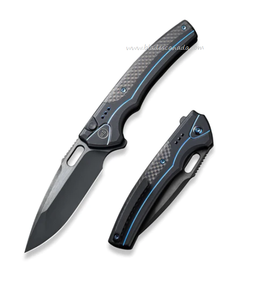 WE Knife Exciton Flipper Button Lock Knife, Ltd Edition, CPM 20CV Black, Titanium/Carbon Fiber, 22038A-2