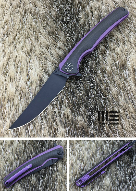 WE Knife 704CFF Flipper Folding Knife, M390, Titanium Purple/Carbon Fiber
