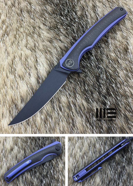 WE Knife 704CFG Flipper Folding Knife, M390, Titanium Blue/Carbon Fiber