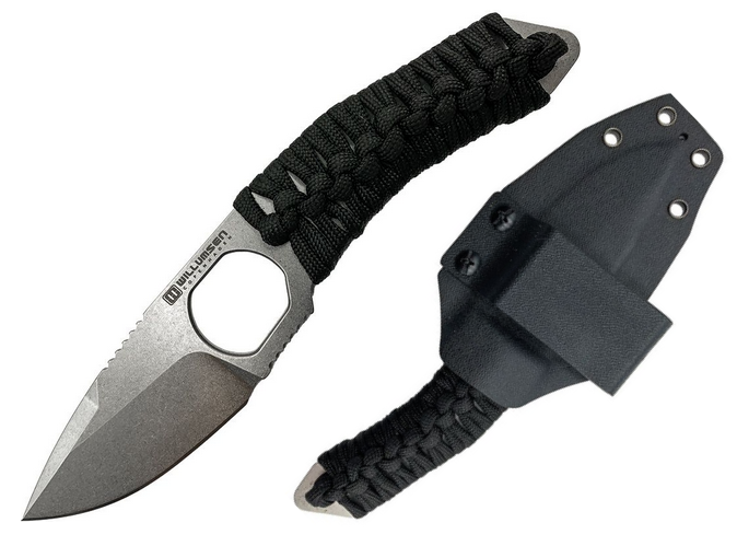 Willumsen Copenhagen Maddog Fixed Blade Knife, AUS8 SW, Black Cord Wrapped, WLM006B