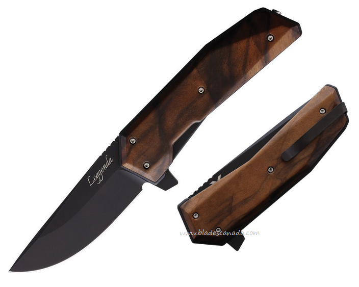 WOOX Leggenda Flipper Folding Knife, Carbon Black Mil-Spec, Walnut, WXK00201