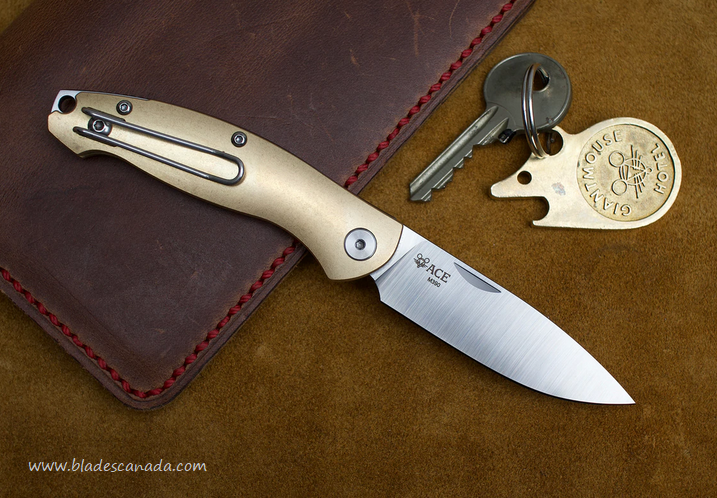 GiantMouse ACE Farley Slipjoint Folding Knife, M390 Satin, Brass, FARLEY-BRASS