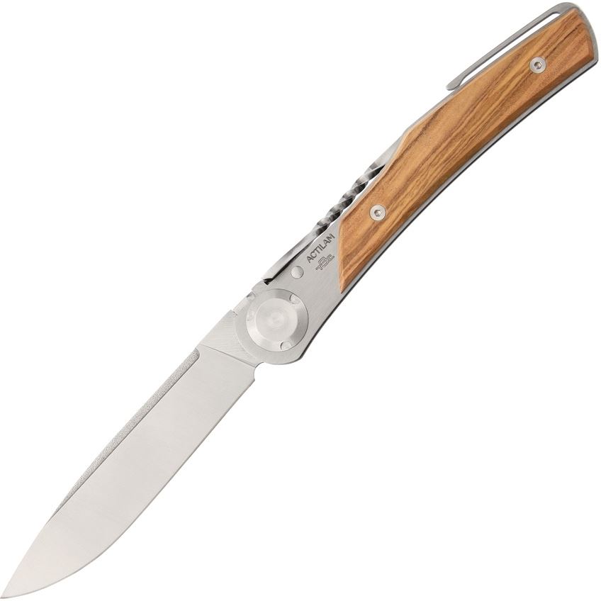 Actilam France Folding Knife, X50CrMoV15N , Olive Wood, Pocket Clip, ACTT3WC
