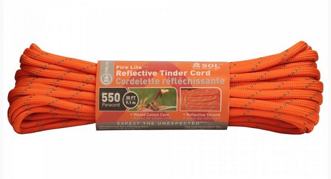 SOL Fire Lite Tinder Cord 550, Reflective Orange - 30 Ft.
