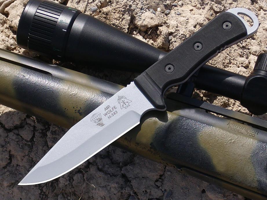 TOPS Air Wolfe Fixed Blade Knife, 1095 Carbon, G10 Black, Ballistic Nylon Sheath, AIR-01
