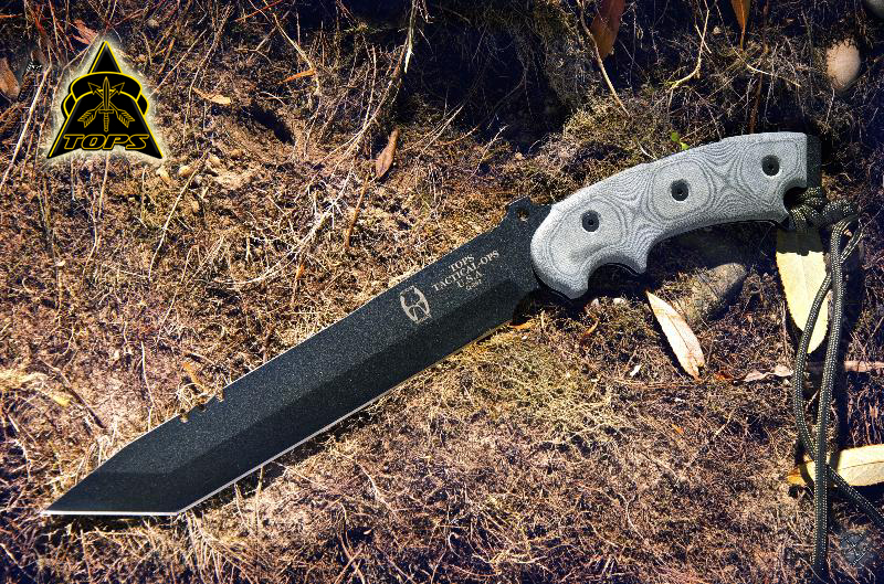 TOPS Anaconda Fixed Blade Knife, 1095 Carbon Tanto, Micarta Black, Nylon Sheath, AN9TP - Click Image to Close
