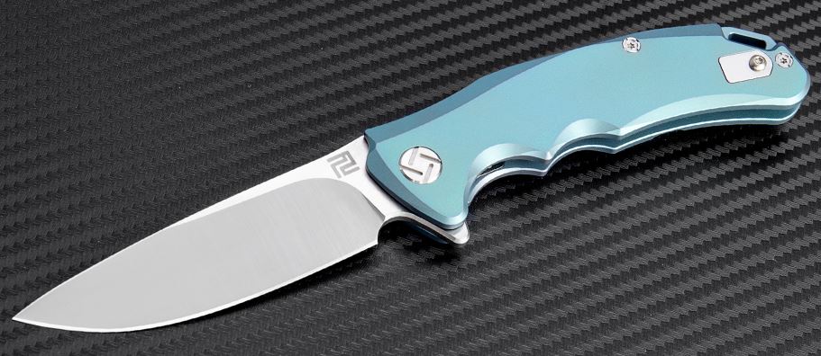 Artisan Cutlery Mini Tradition Flipper Framelock Knife, S35VN, Titanium, 1702GSGN - Click Image to Close